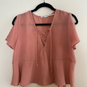 Kimchi Blue Blush Lace-Up Blouse